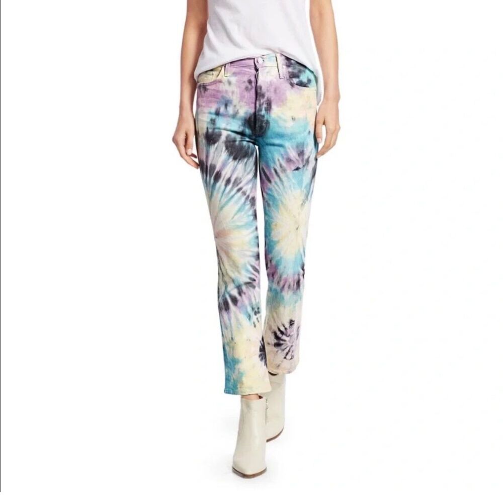 Mother Superior Tripper High-Rise Tie-Dye Cropped Jeans